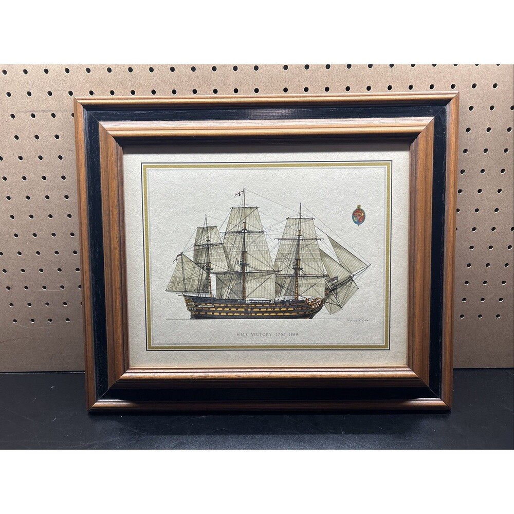 Framed HMS Victory Print H.A. Muth 1765-1869 Nelson Flagship Lithograph